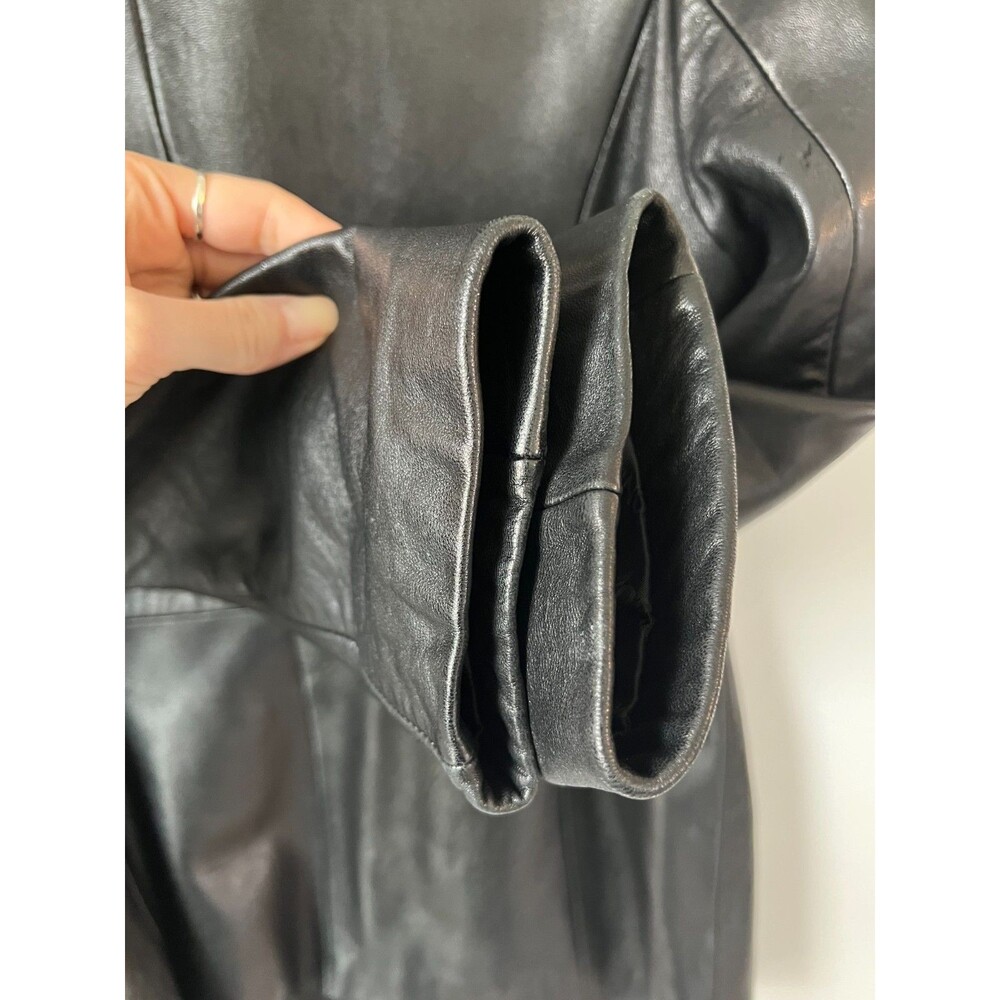 Jones New York Jacket Womens Medium Black Genuine Leather Zip Front Collared Vtg - Picture 7 of 16